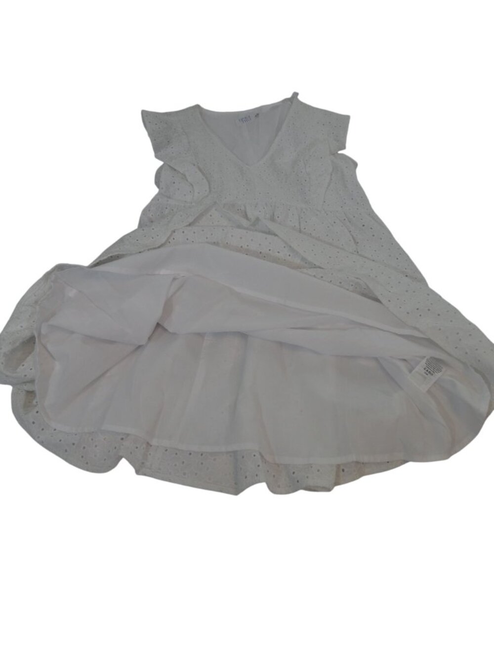 Time And Tru Women White Eyelet Ruffle Sleeveless Tiered Mini Dress Size M 8 10 - Picture 6 of 12